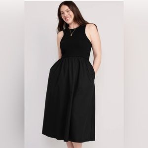Fit & Flare High-Neck Combination Midi Dress for Women